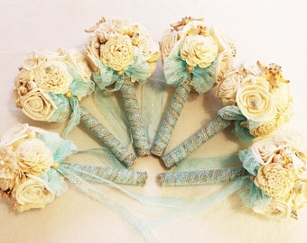 Sea shell Bouquet, Sola flowers, Blue  lace Bridal Bouquet Sea, Bridesmaid Bouquet Sea, Beach Wedding, Nautical Wedding, Starfish