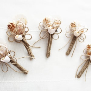Shell Boutonniere  "Sea ", Wedding Sea Shell, Beach Wedding, Groom Boutonniere, Clamshells boutonnieres, Starfish, Button Boutonniere