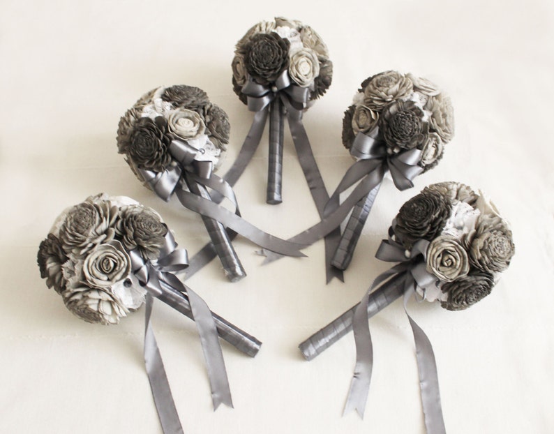 Sola Flowers gray colors Bridesmaid bouquet Wedding Bouquet Sola flowers Handmade Natural Wedding Bouquet Bridal Bouquet