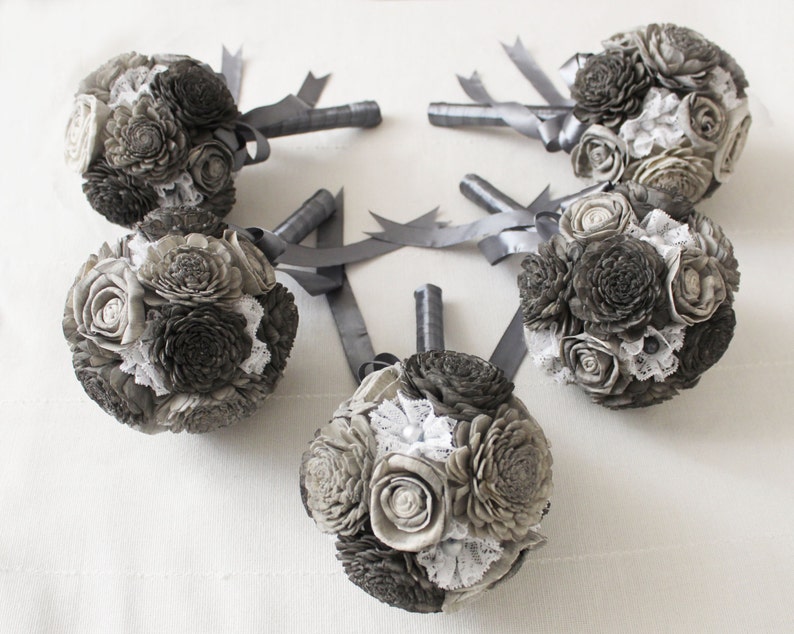 Sola Flowers gray colors Bridesmaid bouquet Wedding Bouquet Sola flowers Handmade Natural Wedding Bouquet Bridal Bouquet