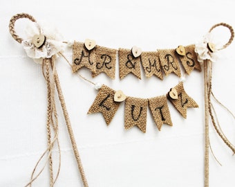 Pastel de boda Banner, Topper de la torta, torta de boda Garland, Señor y señora torta, todavía Cake Topper