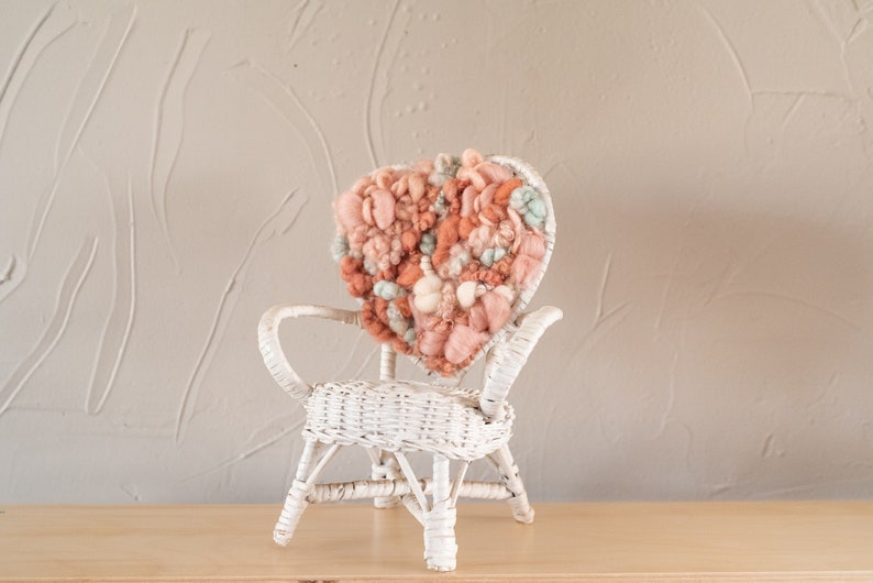 Hand Woven Wicker Heart White Chair Plant Stand image 2