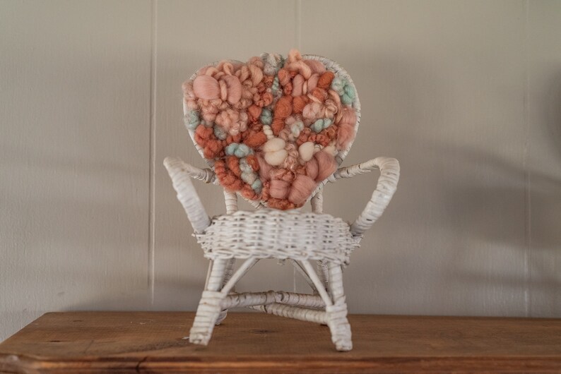 Hand Woven Wicker Heart White Chair Plant Stand image 3