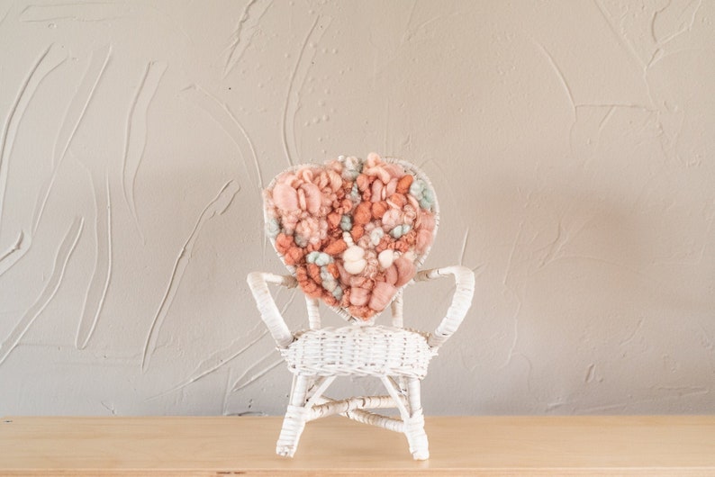 Hand Woven Wicker Heart White Chair Plant Stand image 1