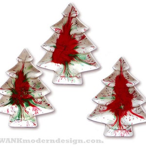 Vintage Mid-century Drip Glaze Xmas Tree Dish Set