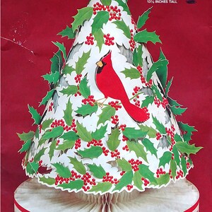 Vintage Mid-century Holly and Cardinal Honeycomb Christmas Table Centerpiece