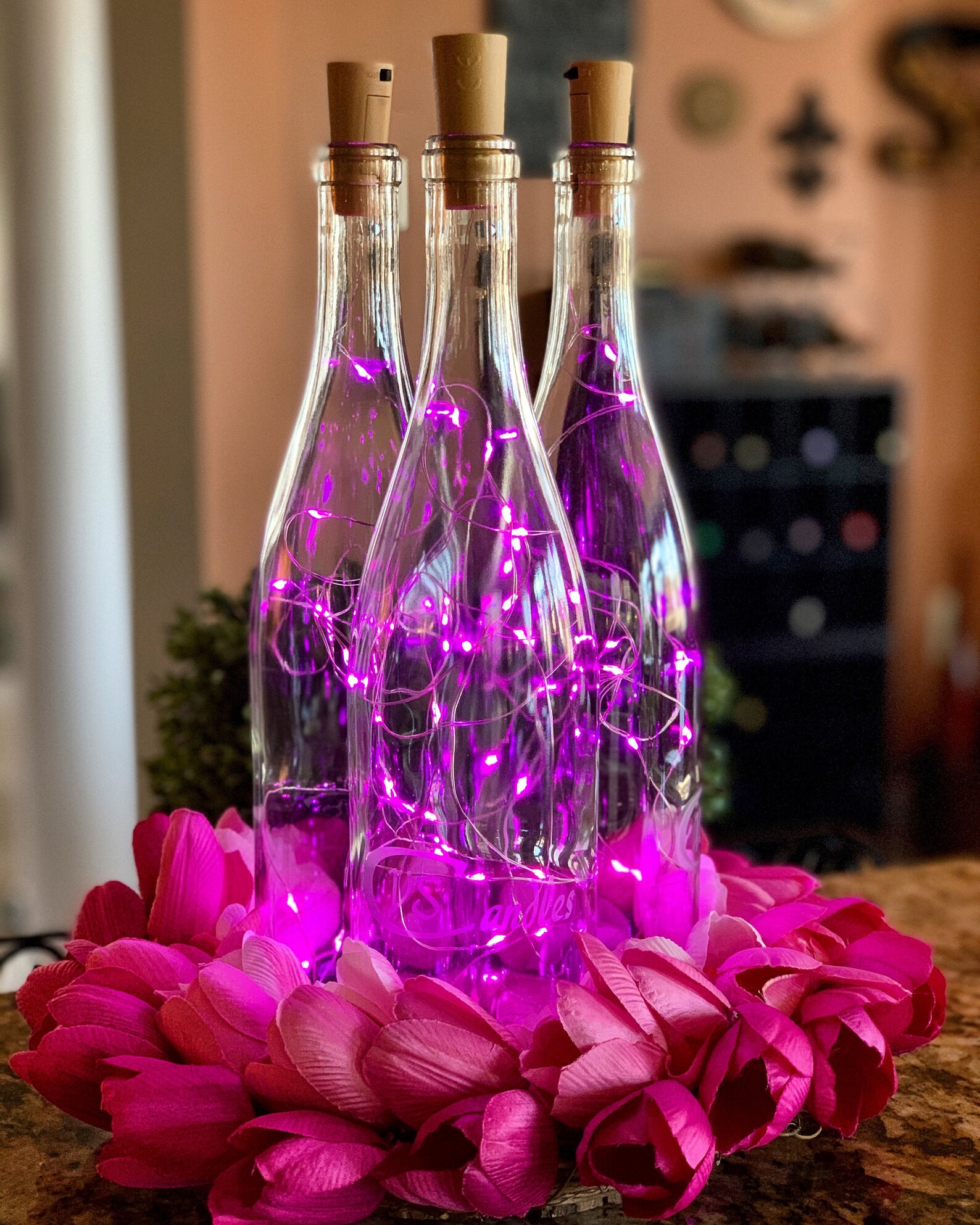 Recycled Wine Bottle LED Lights Center Piece Decor Etsy