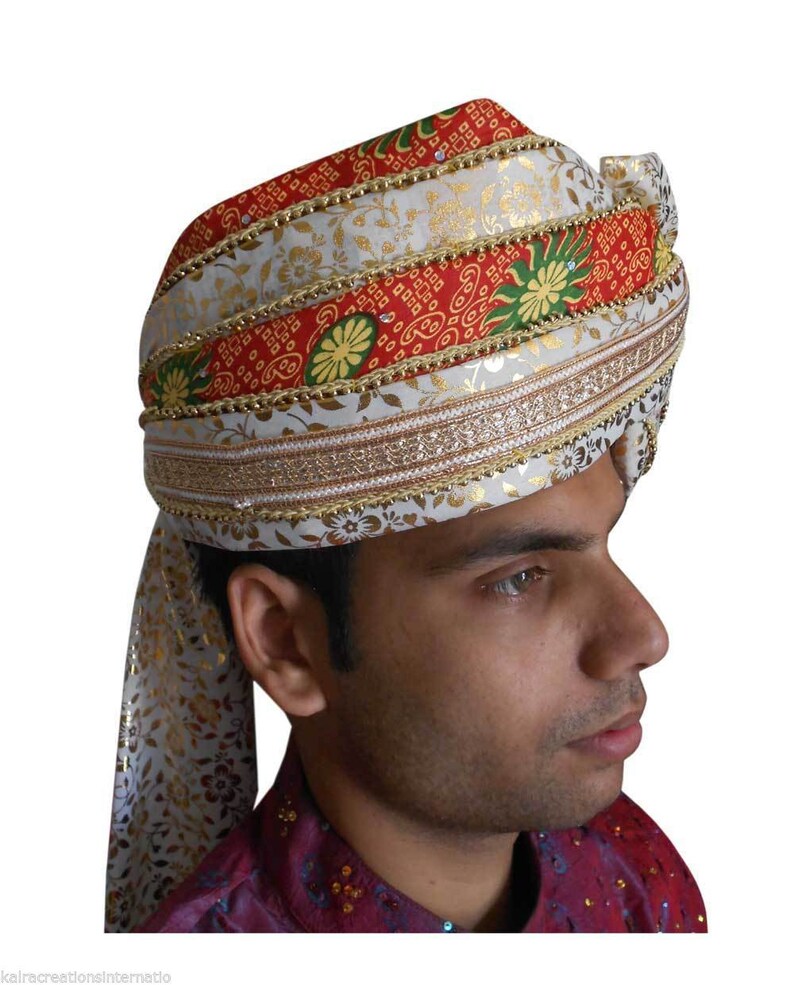 Men Hat Indian Handmade Safa Wedding Turban Groom Pagri Multi-Color Traditional Shahi Pag Top Hat