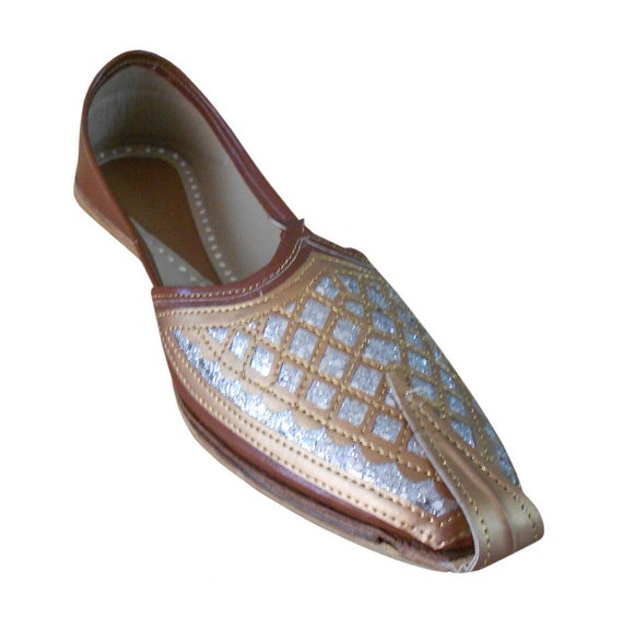 Men Jutties Mojari Indian Brown&silver Shoes Handmade Khussa - Etsy