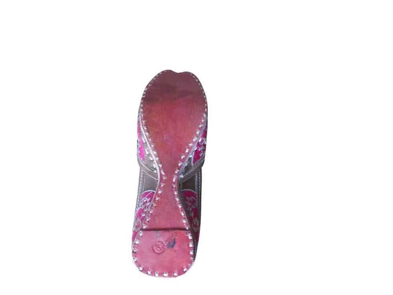 Women Shoes Jutties Indian Handmade Traditional Pink Leather Ballet Flats Mojari