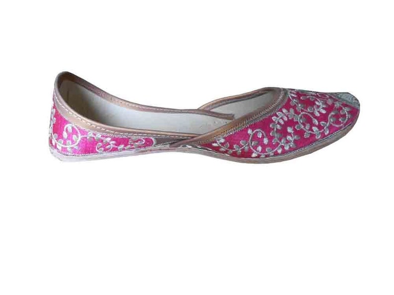 Women Shoes Jutties Indian Handmade Traditional Pink Leather Ballet Flats Mojari