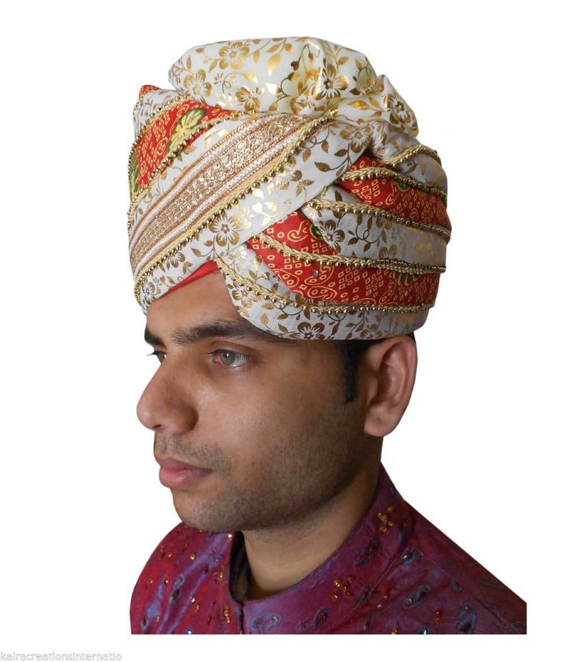 Men Hat Indian Handmade Safa Wedding Turban Groom Pagri Multi-Color Traditional Shahi Pag Top Hat