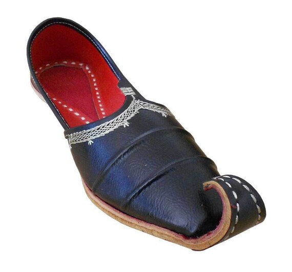 Men Punjabi Shoes Indian Handmade Leather Black Khussa Jutti | Etsy