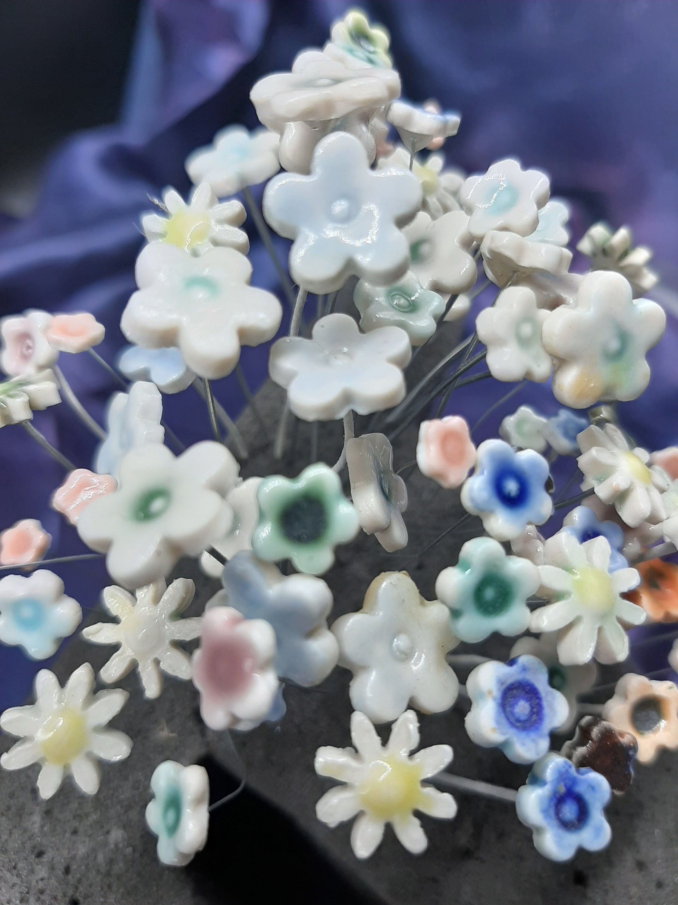 Bouquet of 10 tiny and small porcelain flowers on wire stems. Etsy