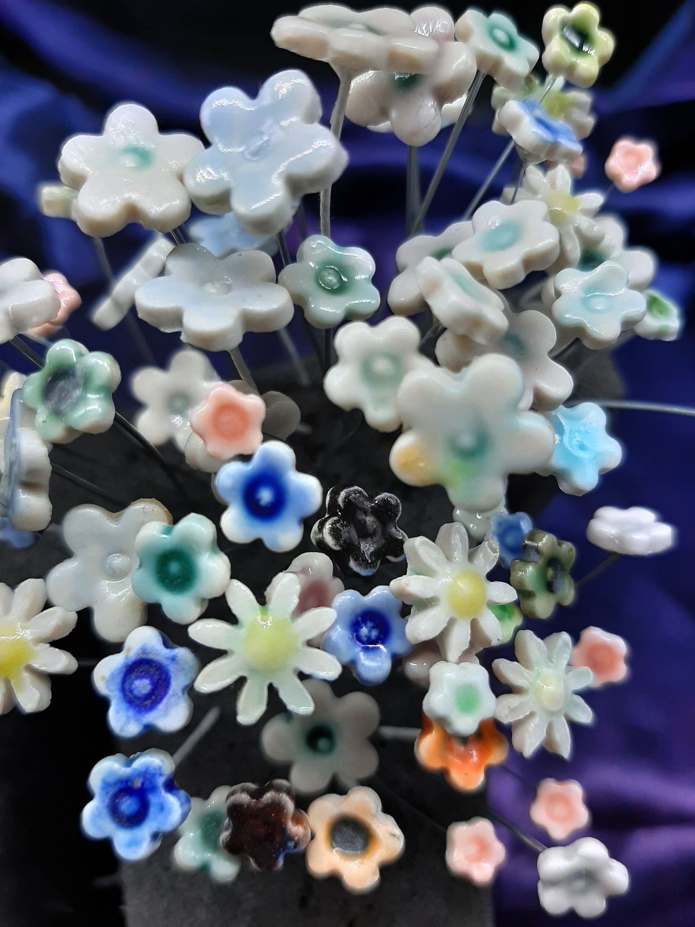 Bouquet of 10 tiny and small porcelain flowers on wire stems. Etsy