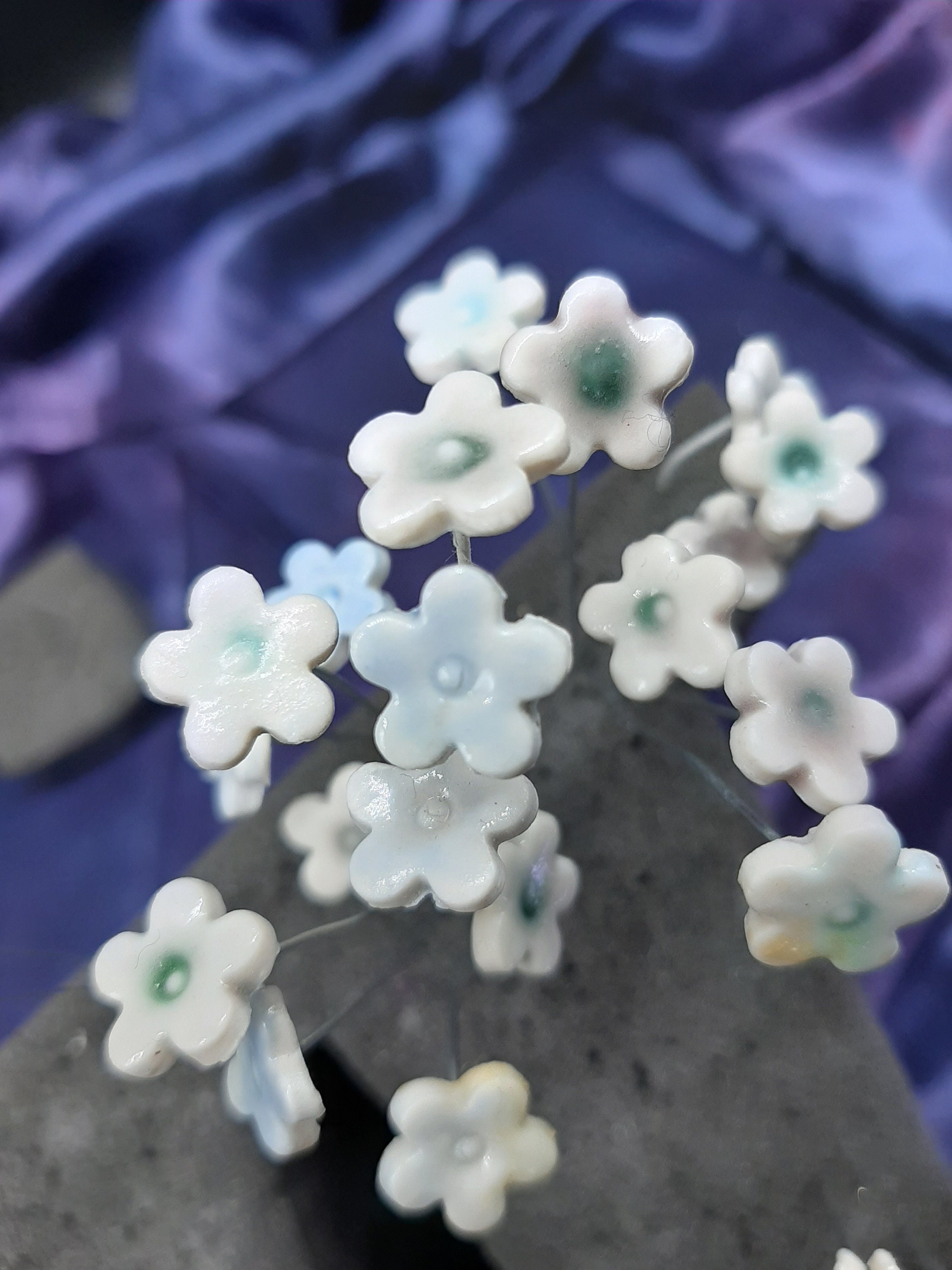 Bouquet of 10 tiny and small porcelain flowers on wire stems. Etsy