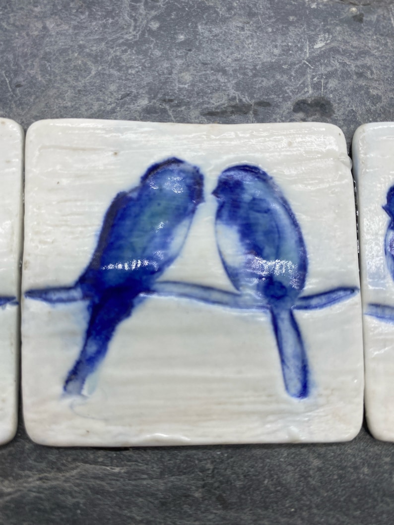 Birds Tiles on Slate. Porcelain Tiles of Birds on a Wire, Set on Local ...