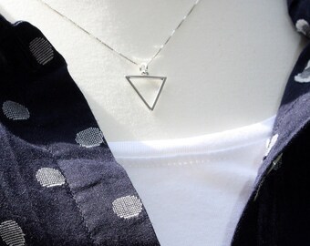 Triangle, silver necklace, geometric pendant, short chain with pendant, geometric chain