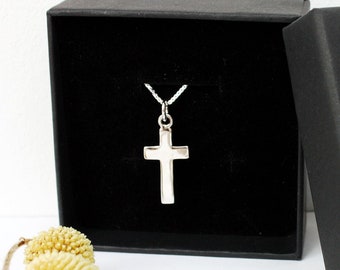 Necklace with pendant, necklace with  a big cross, 925 sterling silver chain, confirmation, communion, gift, silver chain cross