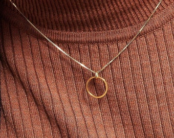 gold necklace, circle 12 mm, golden circle, geometric pendant, pendant circle, gold necklace