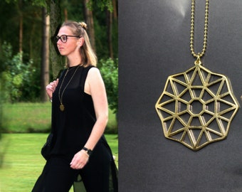 Long chain, octagon (octagon), gold-plated, geometric style necklace