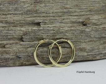 Gold Creolen 15 mm, Creolen gold, kleine  Creolen, Ohrschmuck, Ohrringe klein, 925 Silber vergoldet Ohrringe, minimalistischer Ohrschmuck