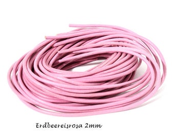 Leather strap 1m, 2 mm thick, rosa, leathercord for jewelry