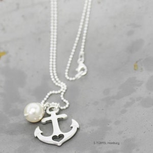 Sterlingsilver necklace long , maritime, with achor and pearl, summer necklace, maritime necklace image 4