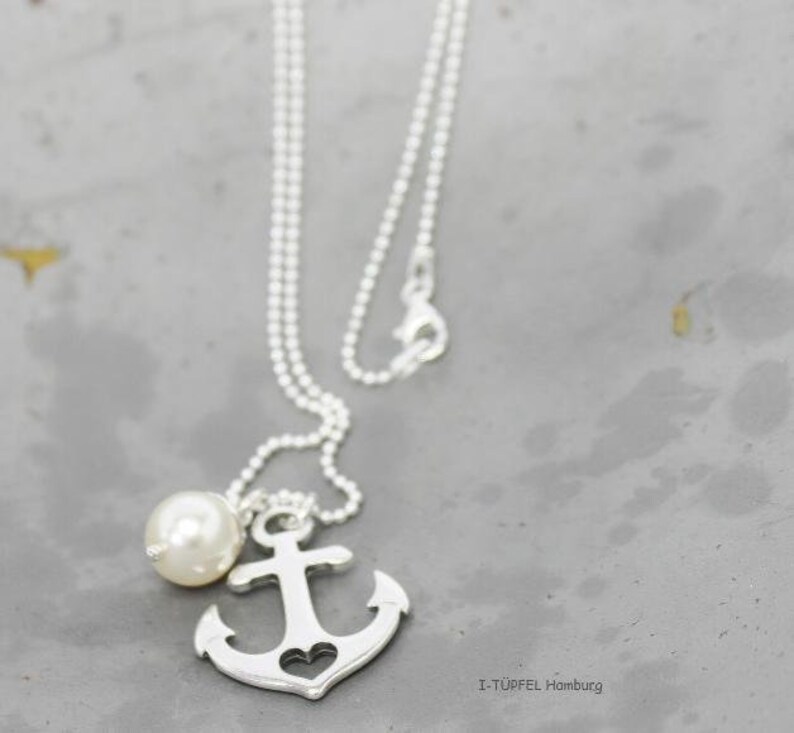 Sterlingsilver necklace long , maritime, with achor and pearl, summer necklace, maritime necklace image 4