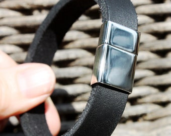 Leder Armband für Männer mit magnetischem Verschluss Rindsleder schwarz