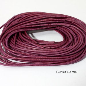 Cinturino in pelle, 1,2 mm, lungo 1 m, fucsia, pelle bovina, pelle tonda,