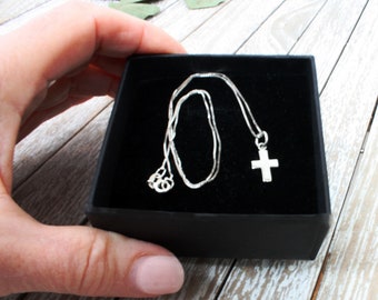 Ketting met klein kruis, 925 sterling zilver, zilveren ketting, bevestiging, communie, cadeau, zilveren kettingkruis