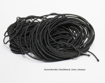 Gummikordel 1mm, 5m lang, dehnbahres Gummiband, kunststoffummantelt, 1mm, Gummibandkordel schwarz