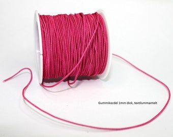 3m Elastic cord 1mm, 3m lang, elastic rubber band, plastic-coated, 1mm, pink elastic cord