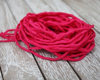 Silk ribbon, Habotai pink silk ribbon, 1m long, hand-dyed and sewn round, for jewelry making