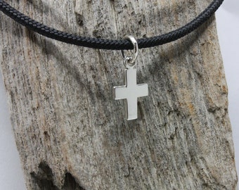 Collier avec petite croix, argent sterling 925, croix sur ruban de corde à voile, confirmation, communion, cadeau, croix en chaîne en argent