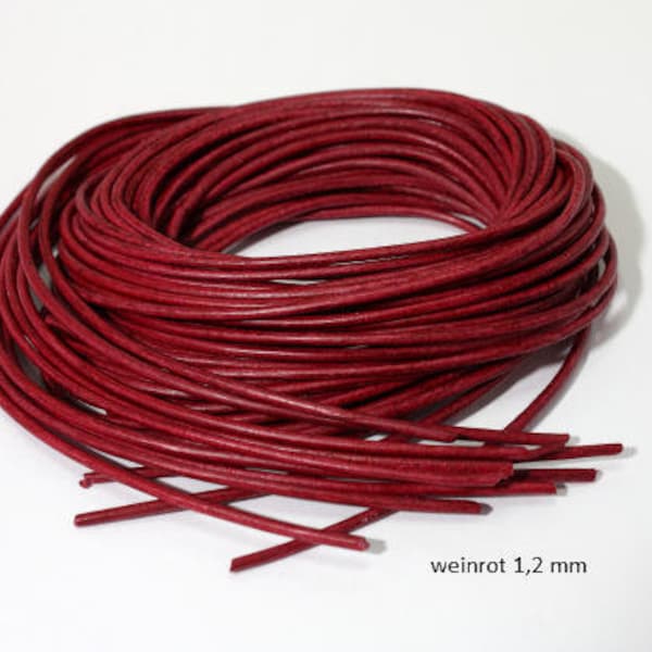 Cordon cuir, vachette, cuir rond, 1.2mm, bordeaux, cordon cuir pour confection bijoux