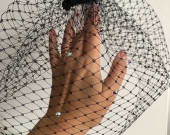 Black Birdcage Veil with Crystals Ref;AW104