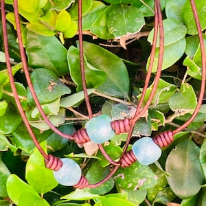 Recycled glass bead necklace, leather necklace for her, minimalist necklace, dainty necklace for her, upcycled jewelry, gifted jewelry