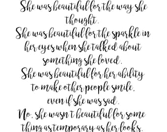 She Was Beautiful, F. Scott Fitzgerald Art Print