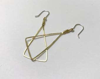 Long Triangle Earrings, Geometric, Modern, Dangle, Brass, Copper, Gold or Silver Hooks, Sensitive Ears, Gift, Mothers Day, FREE SHIPPING