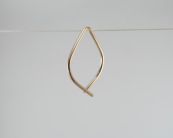 Medium Petal Hoop Earrings, Threader Hoops, Pull Through, Minimalist Modern Contemporary Light Weight Gold Rose Gold Silver FREE SHIPPING