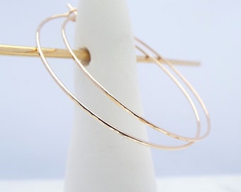 Thin Gold Hoop Earrings, 14 KT Gold, Light Weight Hoops, Minimalist Jewelry, Wedding, Bridesmaid, Gift for Women, 4 Sizes, Free Shipping