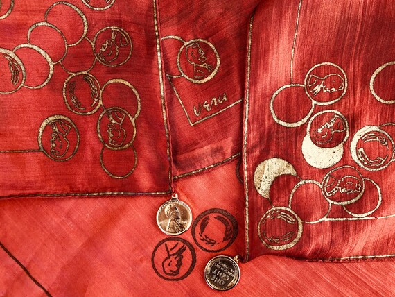1950's Vera Neumann Silk Pennies Charm Scarf; Earl