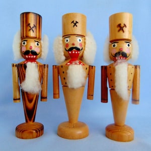 3 Vintage German Erzgebirge Christmas Display Ornaments Bergmann Nutcrackers