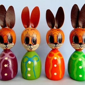 4 Vintage German Erzgebirge Easter Ornaments Bunnies