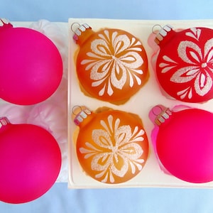6 Vintage German Large Lauscha Glass Christmas Tree Ornaments Baubles