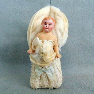 Extremely Rare Antique German Christmas Tree Ornament Baby In A Blanket ca.1910-1920