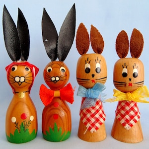 4 Vintage German Erzgebirge Easter Ornaments Bunnies