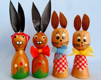 4 Vintage German Erzgebirge Easter Ornaments Bunnies